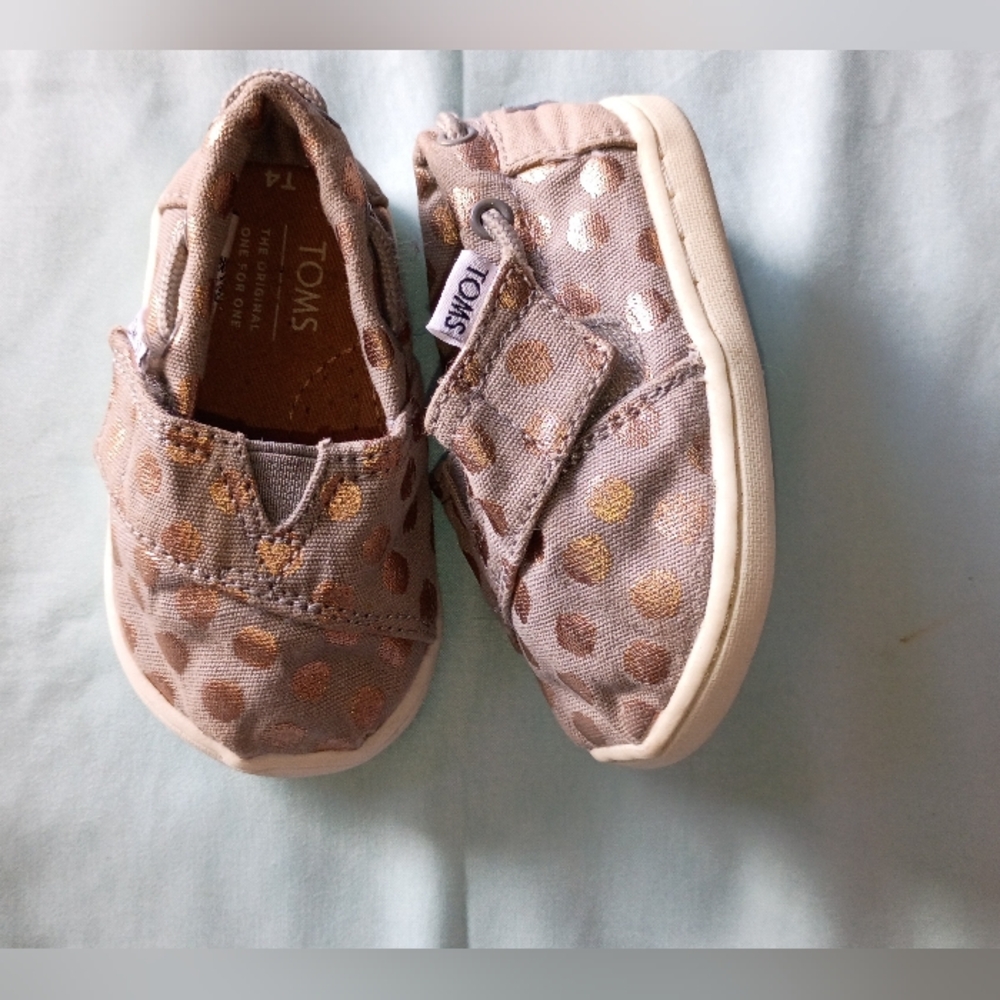 TOMS Kids' Polka Dot Shoes - Gold and Tan